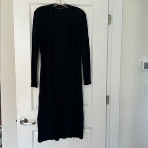 White House Black Market Long Black Cardigan with button detail on sleeve